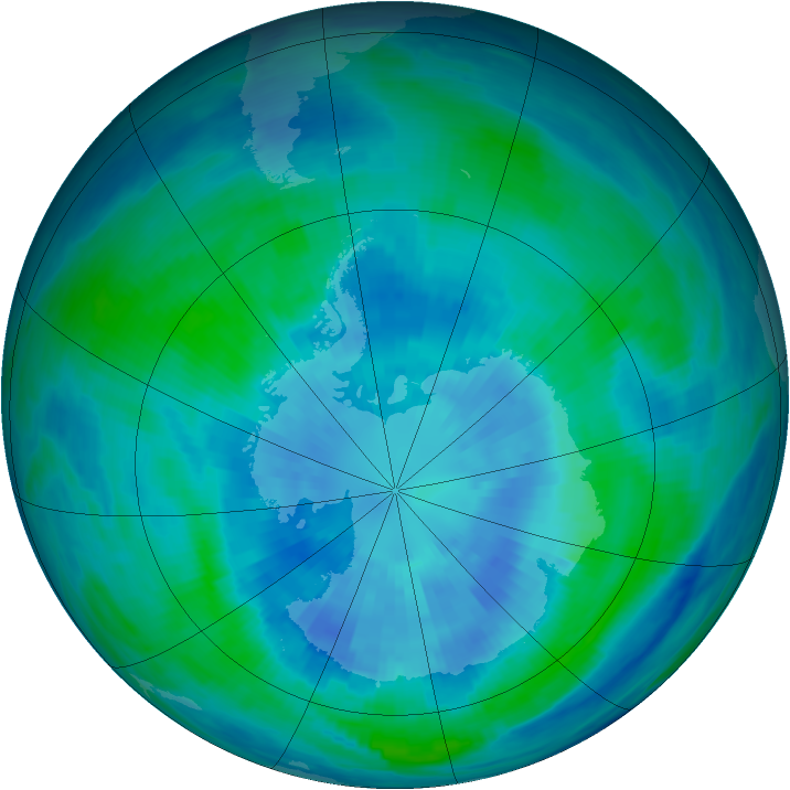Antarctic ozone map for 25 March 1986